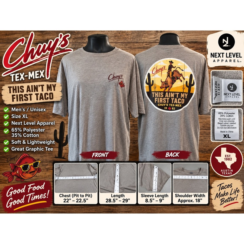 Chuys Tex-Mex This Aint My First Taco Graphic T-Shirt Gray Mens XL Next Level
